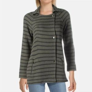 Nic+ Zoe Work and Play Moss Green Striped Jacket Size XL